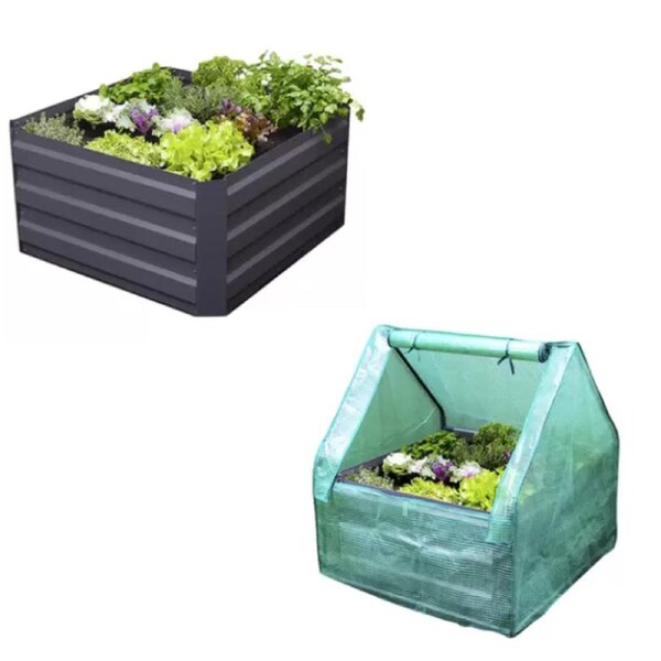 Raised Garden Bed Planter With Greenhouse Cover Galvanized Steel 85x85x45cm