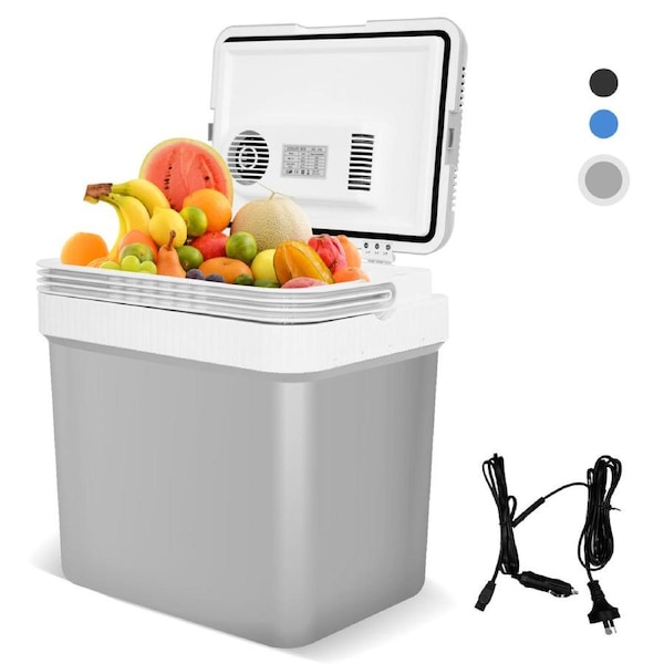 YOPOWER 24 Liter Portable Mini Fridge Car Cooler, Thermoelectric Iceless for Home, Car, Travel, Gray