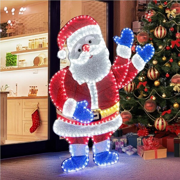 Costway 125CM Santa Claus Figure 381LED Christmas Decoration Outdoor Pre-Lit Xmas Decor w/Waving Arms&6 Lighting Mode