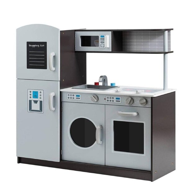 Costway Pretend Kitchen Set Cooking Role Play Toy w/Cupboard Storage Cabinet Christmas Gift Grey