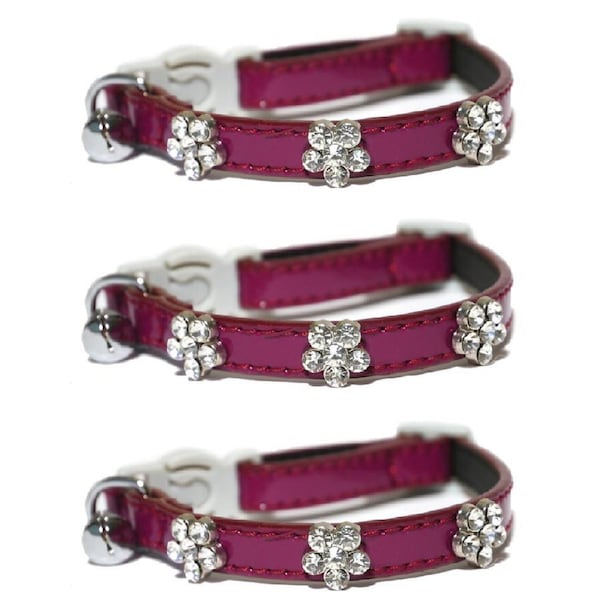 3x Rosewood Damson Adjustable Quick Release Buckle w/Bell Cat/Kitten Collar Pink