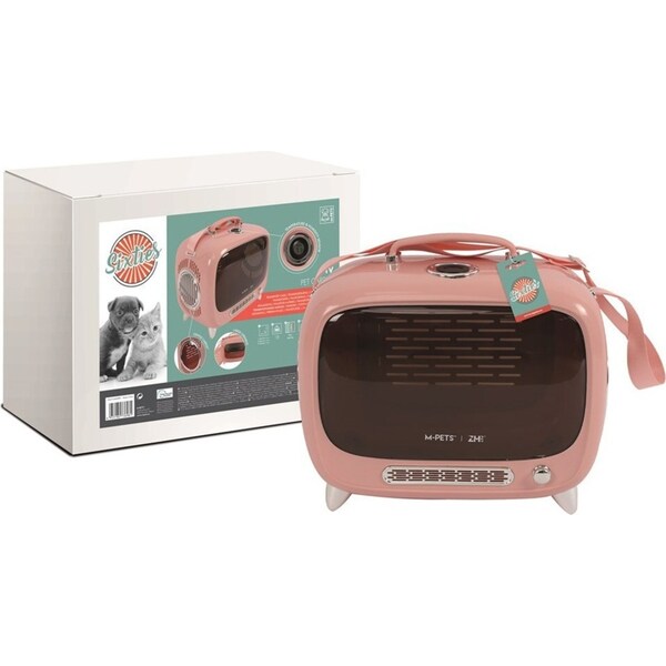 M-Pets 44cm Sixties TV Dog/Cat Pet Portable Transport Carrier Travel Cage Pink