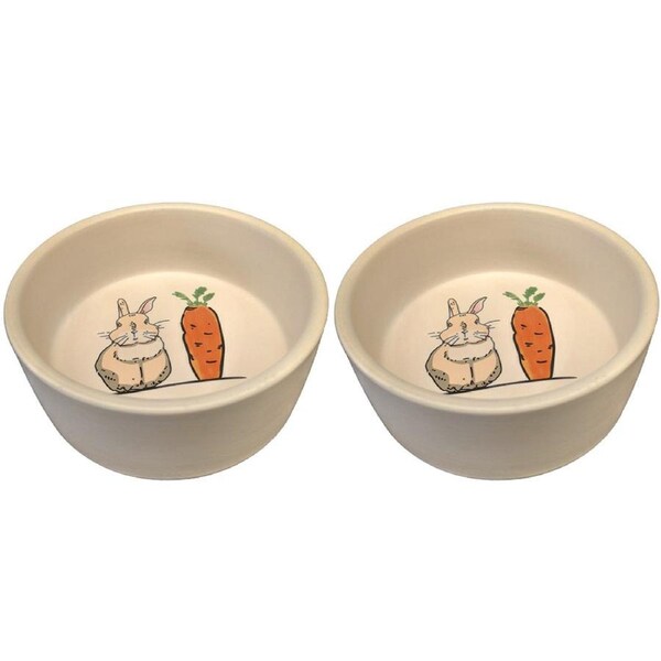 2x Lepets 13.5cm Frost Rabbit & Carrot Ceramic Cat Pet Food/Meal Bowl Container