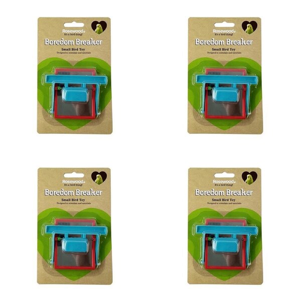 4x Rosewood Perch Mirror Bird Pet Boredom Breaker Interactive Cage Toy w/ Beads