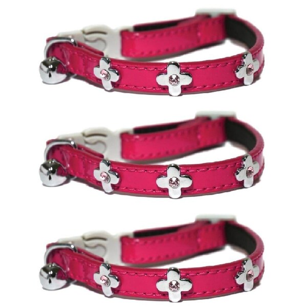 3x Rosewood Electric Quick Release Safety Buckle Bell Adjustable Cat Collar PNK