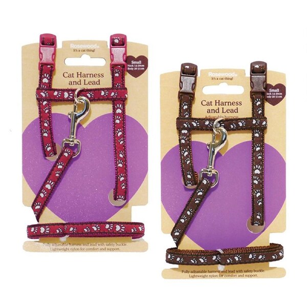 2x Rosewood Paw Print Harness & Lead Set Training/Walking Pet Leash M Assorted