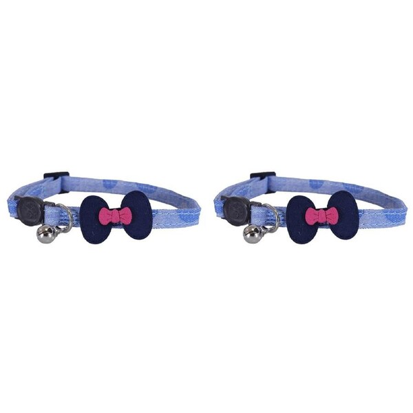2x Rosewood Demin Bow Tie Quick Release Safety Buckle Cat/Kitten Pet Collar Navy