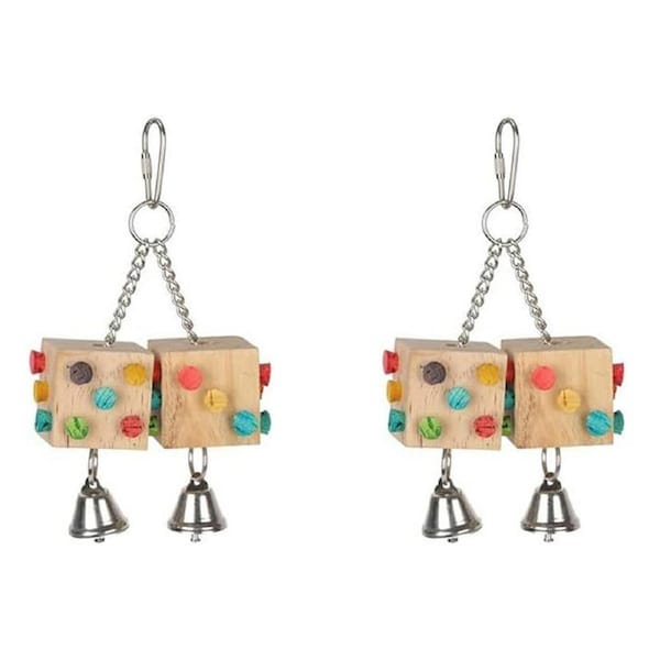 2x Nature Island 13cm Dual Wooden Dice/Bells Interactive Roll/Play Bird Pet Toy