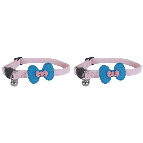 2x Rosewood Bow Quick Release Safety Buckle Adjustable w/ Bell Cat Collar PNK