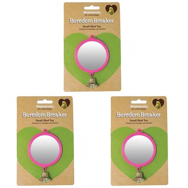 3x Rosewood Hanging 7.6cm Round Mirror Bird Pet Interactive Cage Fun Toy w/ Bell