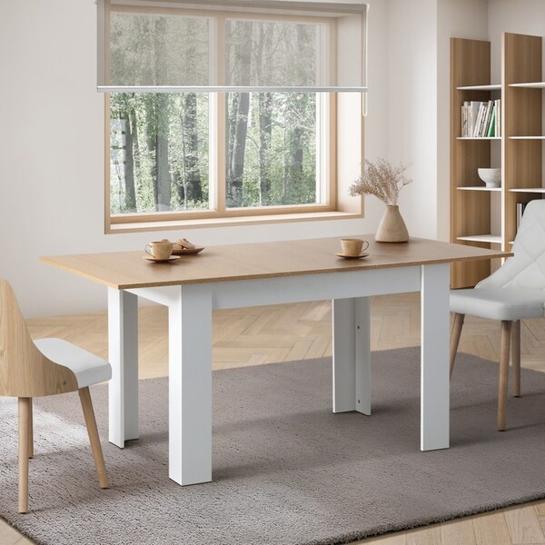 Oikiture 160cm Extendable Dining Table Kitchen Restaurant Cafe Table WoodenWhite