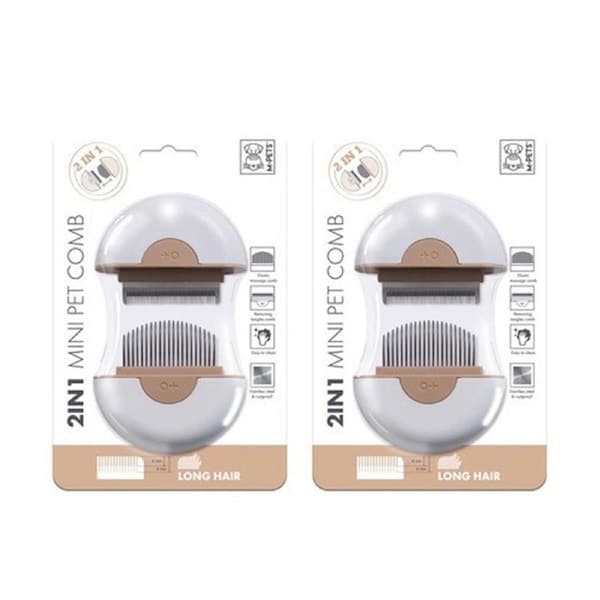 2x M-Pets 2-in-1 Mini Cat/Kitten Dog/Puppy Pet Comb Long Hair Grooming Tool BRWN