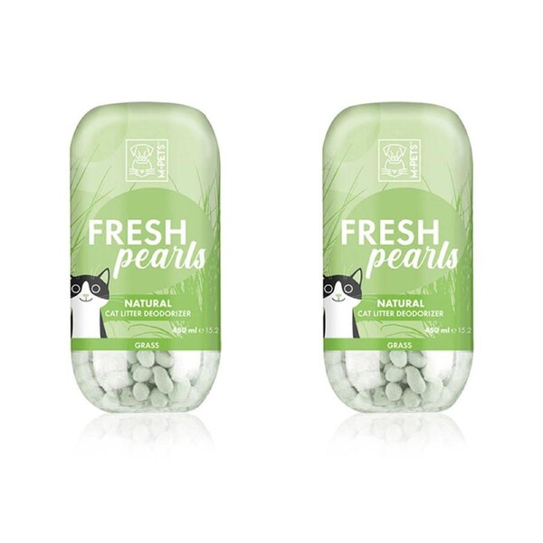 2x M-Pets 450ml Fresh Pearls Natural Cat Litter Deodoriser Odour Remover Grass