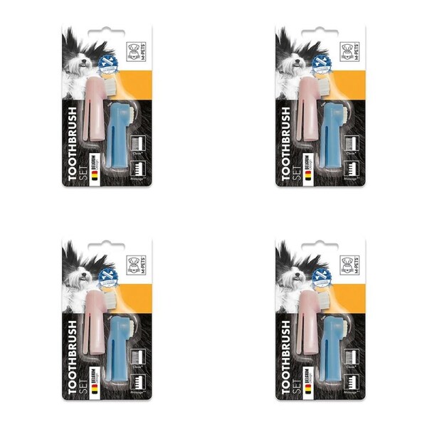 4x M-Pets Cat/Kitten Pet Grooming Toothbrush Set Hygiene Teeth Cleaning Brush