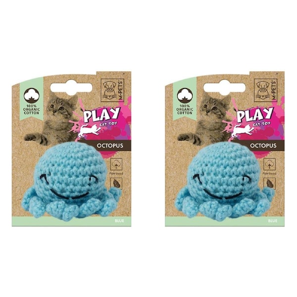 2x M-Pets 7x5cm Cat/Kitten Pet Cotton Octopus w/ Catnip Interactive Fun Toy Blue