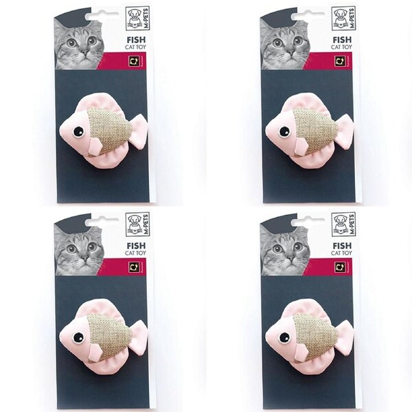 4x M-Pets 8x7cm Fish Cat/Kitten Pet Interactive Plush Exercise Fun Play Chew Toy