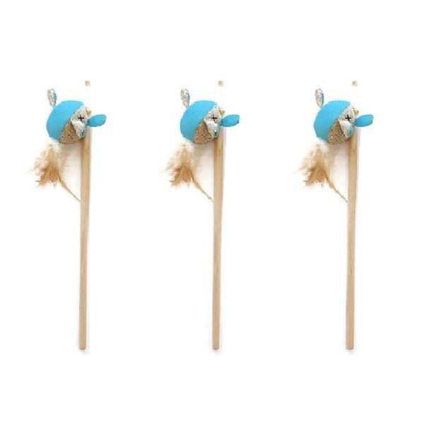 3x M-Pets 35cm Mouse Cat/Kitten Pet Wand Interactive Toy Hunting Exercise Rod
