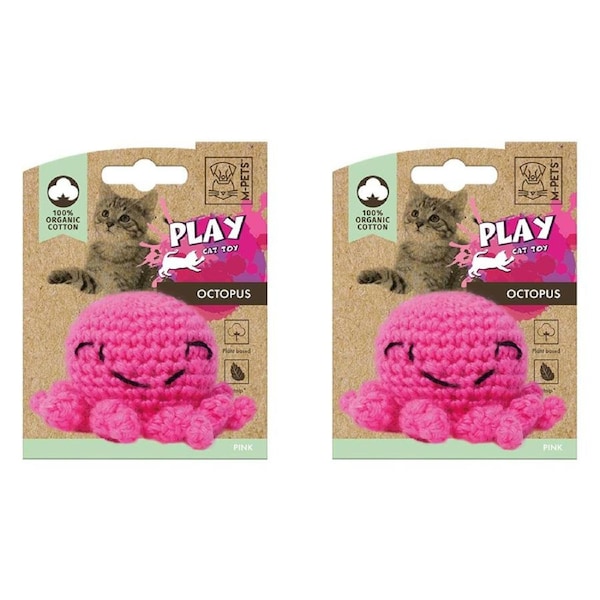 2x M-Pets 7x5cm Cat/Kitten Pet Cotton Octopus w/ Catnip Interactive Fun Toy Pink