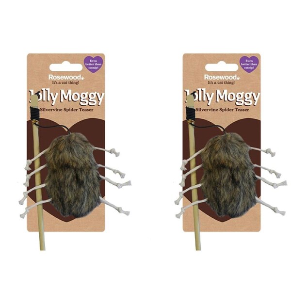 2x Rosewood Jolly Moggy Silvervine Spider Teaser Pet/Cat Interactive Toy Brown