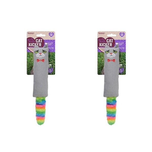 2x Rosewood Moody Moggy Rainbow Shape Hind Paw Cat/Kitten Kicker Pet Toy Grey