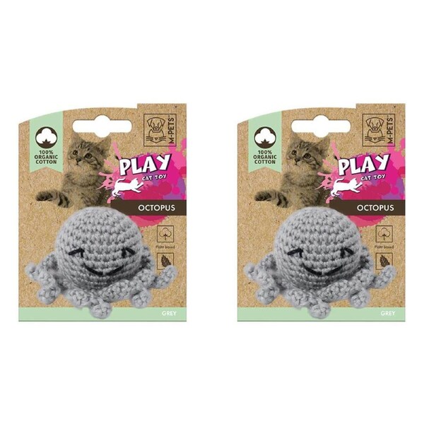 2x M-Pets 7x5cm Cat/Kitten Pet Cotton Octopus w/ Catnip Interactive Fun Toy Grey