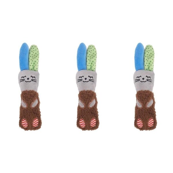 3x Rosewood Little Nippers Floppy Rabbit Catnip Cat Interactive Pet Toy Brown