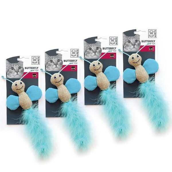 4x M-Pets 25cm Butterfly Cat/Kitten Pet Interactive Plush Exercise Play Chew Toy