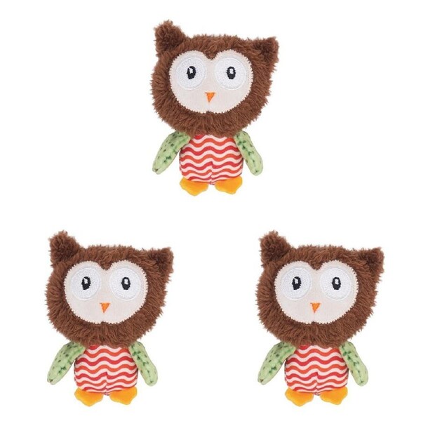 3x Rosewood Little Nippers Boggle Owl Catnip Plush Cat Kitten Fun Pet Toy Brown