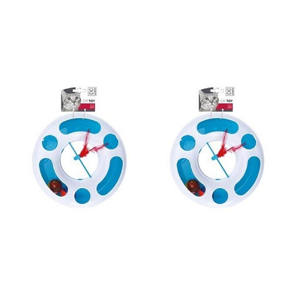 2x M-Pets 24cm Cat/Kitten Pet Round Discus Interactive Fun Exercise Teaser Toy