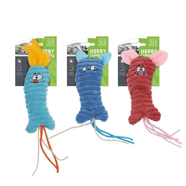 3x M-Pets 15x7cm Polyester Catnip Herby Cat/Kitten Pet Plush Funny Face Fun Toy