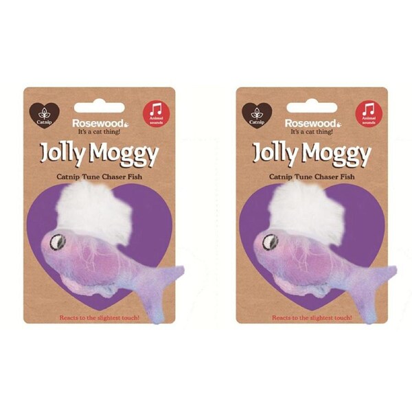 2x Rosewood Tune Chaser Fish Catnip Plush Kitten/Cat Pet Interactive Toy Purple