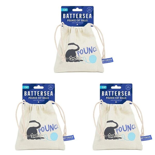3x 4pc Rosewood Battersea Pounce Chase Soft Fabric Cat Balls w/Bag Pet Toy White