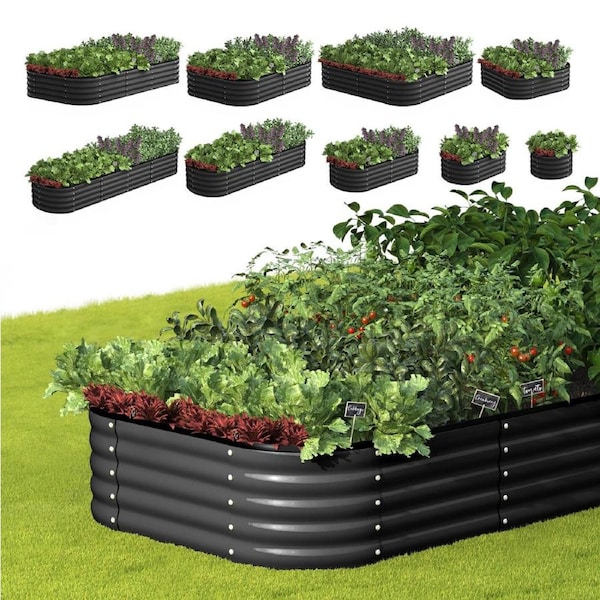 Livsip 9-IN-1 Raised Garden Bed Modular Kit Planter Oval Galvanised Steel 40CM H