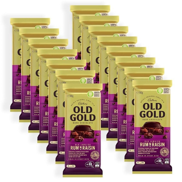 15pc Cadbury Old Gold Dark Choc Jamaica Rum & Raisin Chocolate/Candy Block 180g