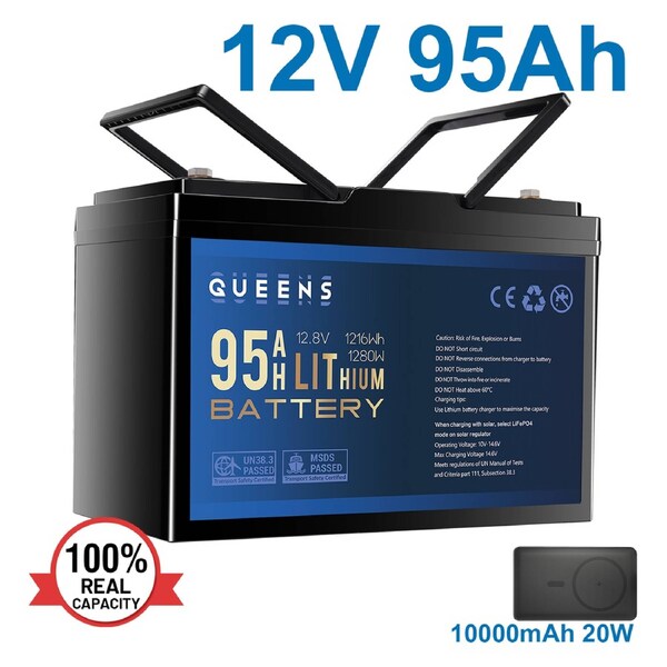 QUEENS 12V Lithium Battery 1216Wh + 10000mAh Power Bank