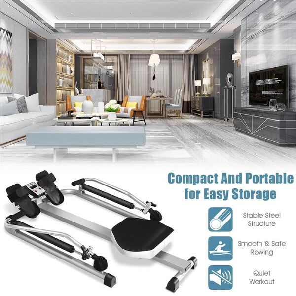 Costway Rowing Machine Rower Exercise Adjustable Hydraulic Resistance & Full Arm Extensions w/LCD monitor Home Fitness Gym Cardio