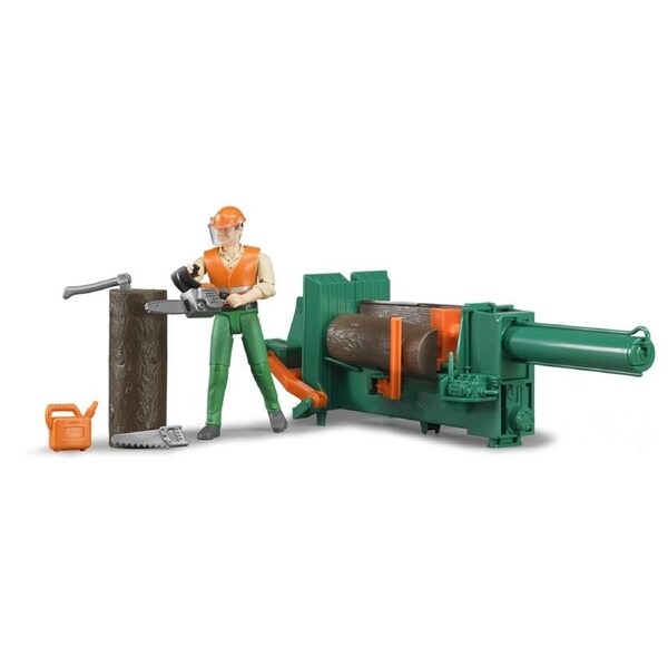 Bruder Forestry Figure Set With Log Splitter & Tools Scale Model Kids Toy 3y+