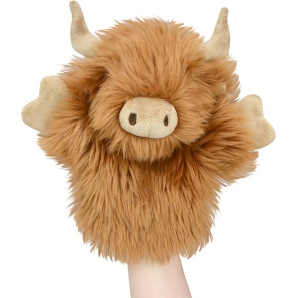 Lil Friends 26cm Highland Cow Animal Hand Puppet Kids Soft Plush Toy Brown 0m+