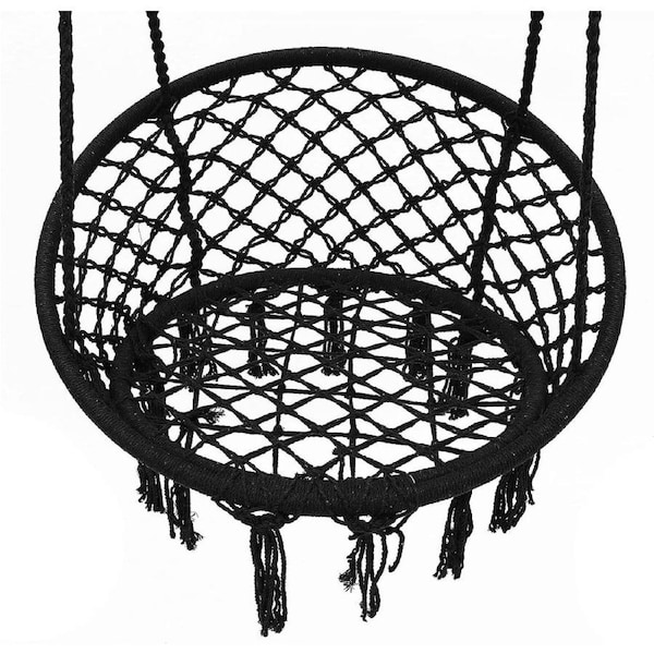 Macrame Hammock Hanging Rocking Chair, Suitable for Bedroom, Outdoor, Children, Adults, Huge Load-bearing Capacity(Black)