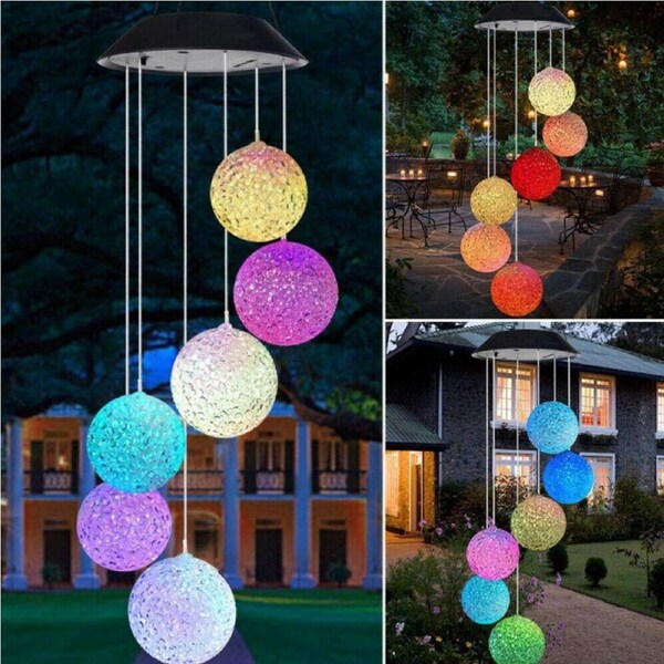 Outdoor Garden Wind Chimes Solar Powered LED Ball Light Decoration Ball