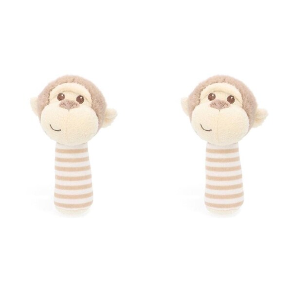2x Keeleco Baby 14cm Monkey Stick Rattle Animal Stuffed Plush Kids Toy Beige 0m+