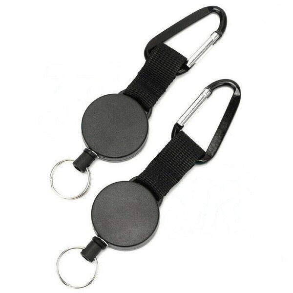 Stainless Steel Recoil Key Chain Heavy Duty Retractable Pull Ring Keyring - 2x