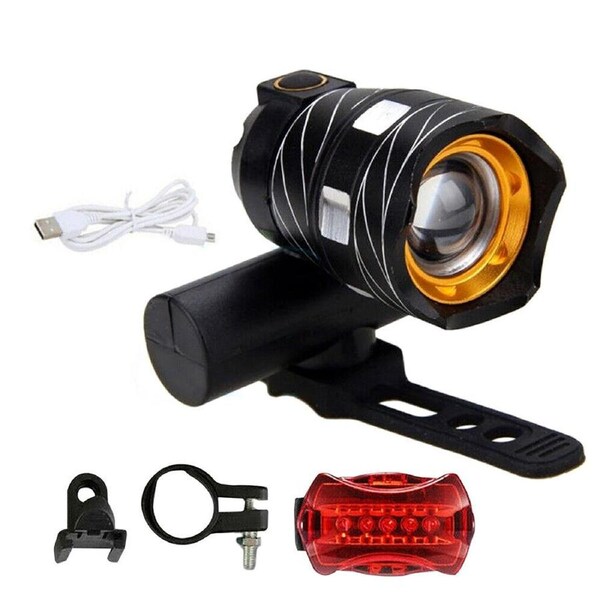 LED Bicycle Light Front Back Headlight Waterproof Bike USB Rechargeable - 15000LM