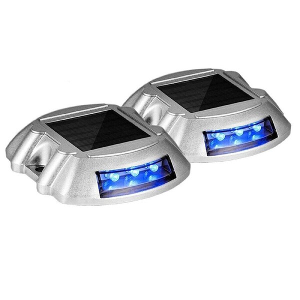 Solar Power Blue LED Pathway Driveway Light Outdoor Dock Deck Step Road Lamp - 2x