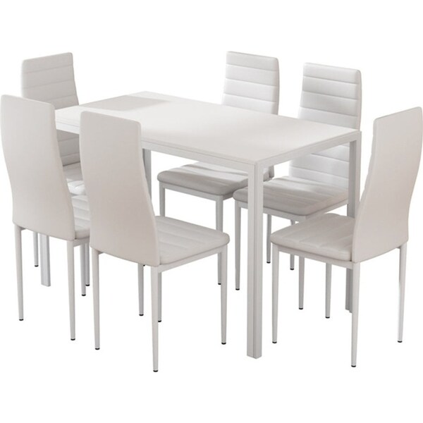 Dining Chairs and Table Dining Set 6 Chair Set Of 7 Wooden Top White