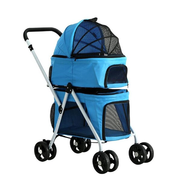 Pet Stroller Dog Large Cat Carrier Travel Foldable - 4 Double Wheels