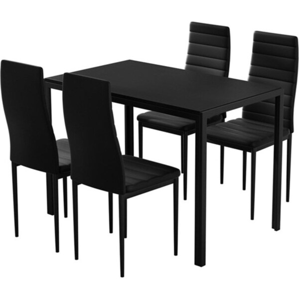 Dining Chairs and Table Dining Set 4 Chair Set Of 5 Wooden Top Black
