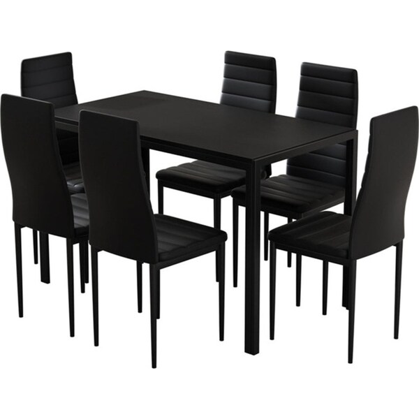 Dining Chairs and Table Dining Set 6 Chair Set Of 7 Wooden Top Black