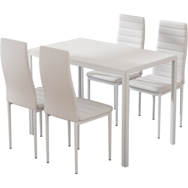Dining Chairs and Table Dining Set 4 Chair Set Of 5 Wooden Top White