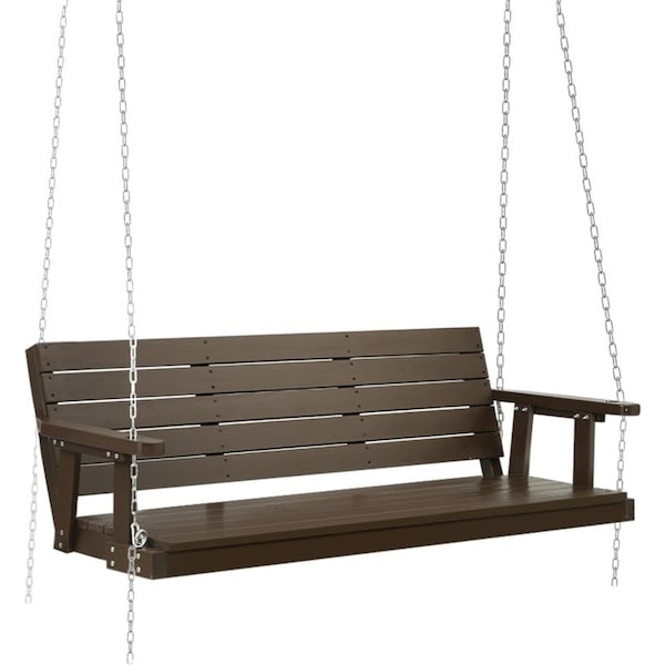 Porch Swing Bench Outdoor Furniture Wooden Chair 3 Seater - Brown